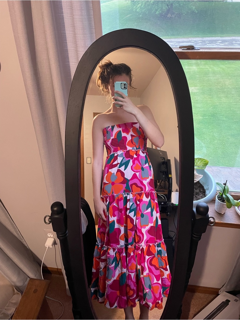 Strapless Pink Multi Floral Tiered Maxi Dress